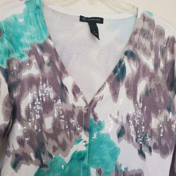 NWT INC International Concepts Women's XL Sequined Blurred Lilies Cardigan - Picture 2 of 15